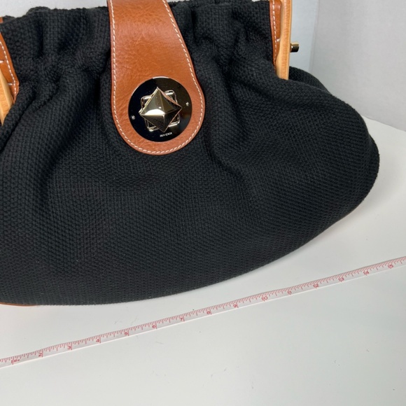 Kate Spade | Black Cotton Bag with Leather Trim and Wood Handles - Picture 9 of 12